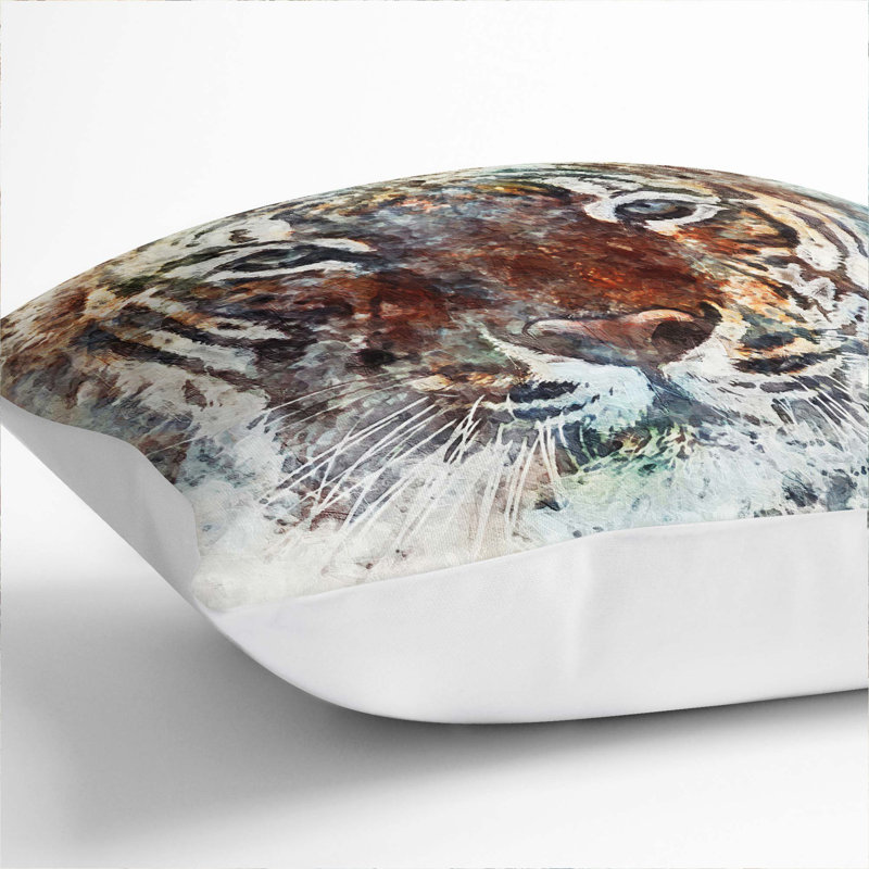 Tiger Cushion with Filling, 40cm H x 40cm W x 15cm D, White