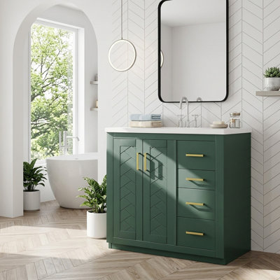  Meuble-lavabo simple autoportant de 30 po avec lavabo en céramique et cadre de rangement en bois massif à fermeture en douceur