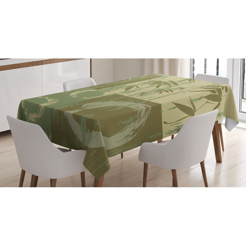 Circle And Bamboo Silhouette Over Vintage Color Oriental Eastern Patchwork Art Print Tablecloth, 84" x 60"
