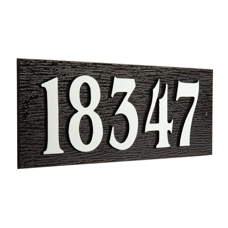 Woodgrain Mid-Century Rectangle Plaque, Standard Wall 1-line, Noir / blanc, Yes