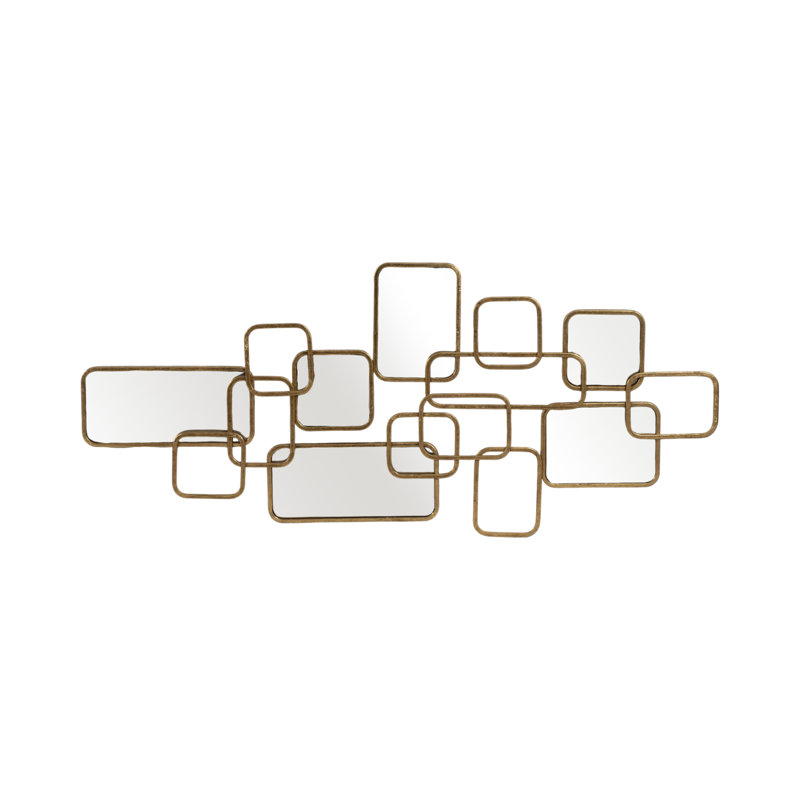 Baeden Modern Geometric Metal Wall Mirror with Overlapping Rectangular Frames - Stylish Decorative Accent Featuring Glass, Wood, and MDF Design
