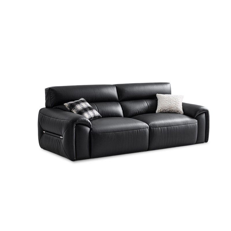 Coussin de canapé modulaire noir en cuir véritable à trois places, 35.04" H x 95.28" W x 40.94" D, Noir