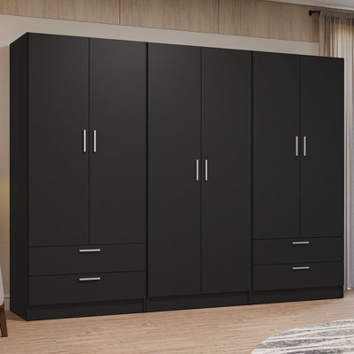 6 Doors 4 Drawers Wardrobe Set Armoire Closet Bedroom Storage Cabinet with Shelves and Hanging Space 94"L Wooden Clothing Organizer Unit - by Latitude Run