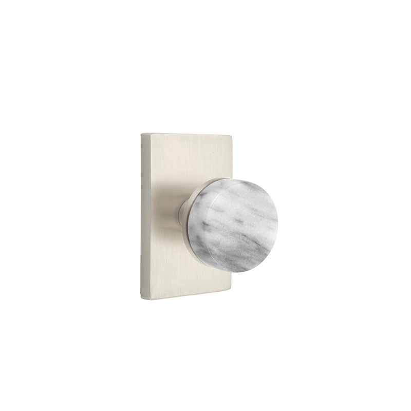 Select Round Knob with Rectangle Rosette, Satin Nickel