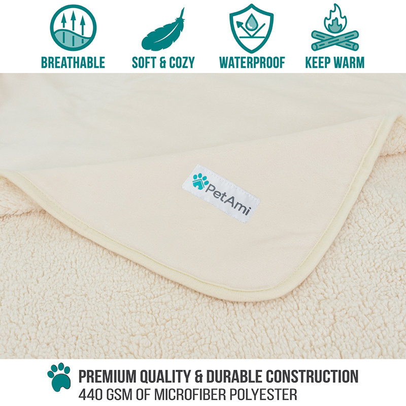 Medium Beige Waterproof Sherpa Fleece Dog Blanket