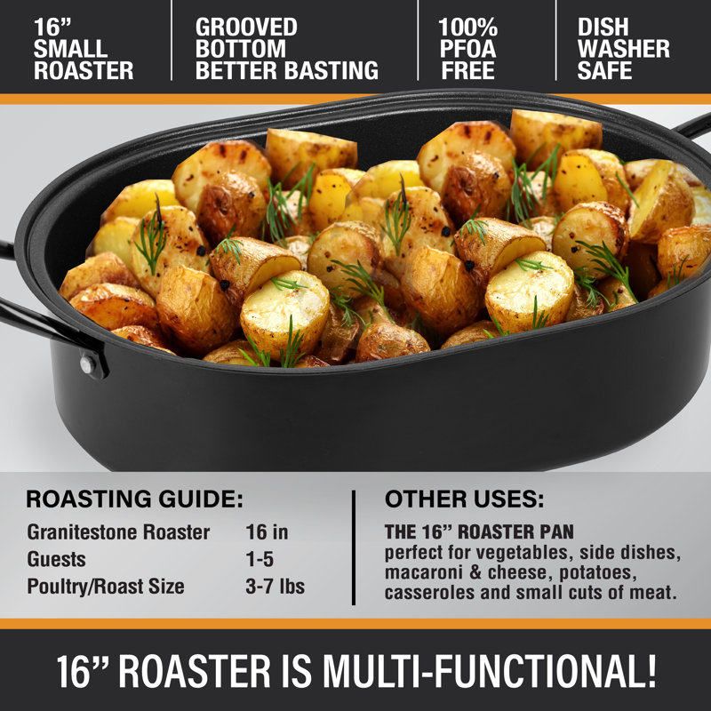 Granite Stone 16" Black Nonstick Oval Roaster Pan with Lid
