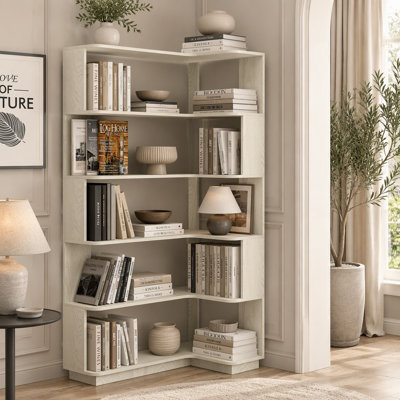 90cm (35.43") extended size Freestanding Corner Bookshelf For Living Room, Bedroom, home office, Wooden Bookcase with anti-drop panel and anti tipping device, Open storage Display cabinet 5 colors