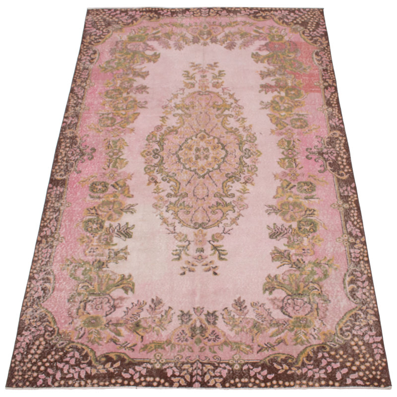 Tapis rose en laine noué à la main de conception unique 5 pi 11 po x 9 pi 11 po années 2000 Oberly