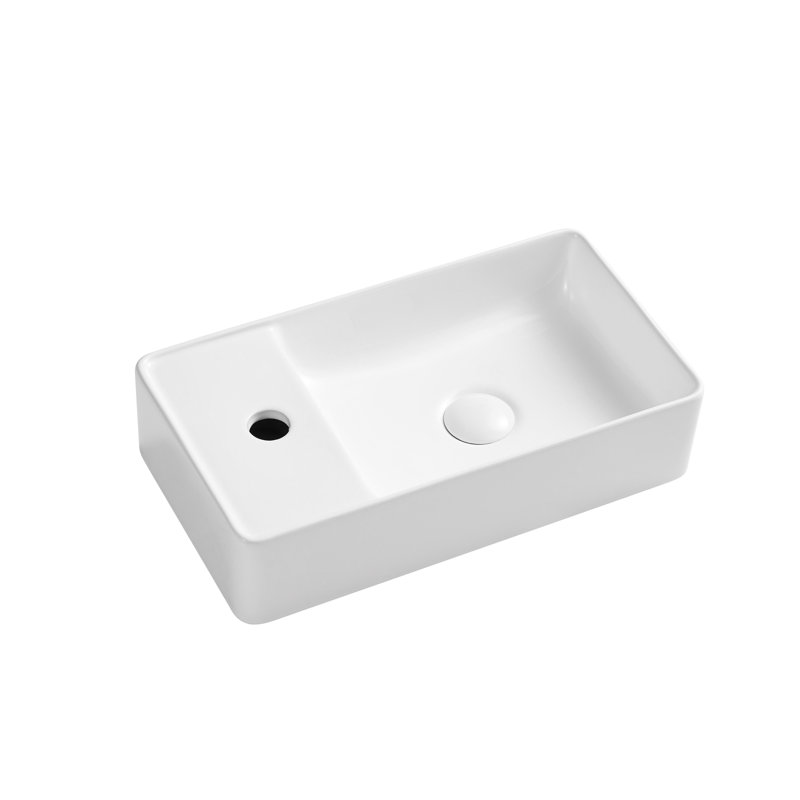 Turner 18" x 10'' White Ceramic Rectangular Wall Mount/Vessel Sink, Small Bathroom Sink with Left-Handed Faucet Hole