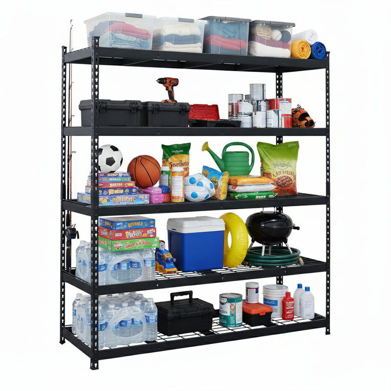 Étagère de rangement à 5 niveaux en acier thermolaqué noir mat avec supports grillagés (l 60 po x H 18 po x P 72 po)