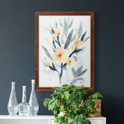 Indigo and Blush Bouquet I - Peinture sur toile encadrée