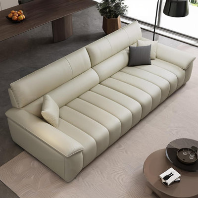 Italian Minimalist Leather Sofa Cream Style Upholstered Sofa