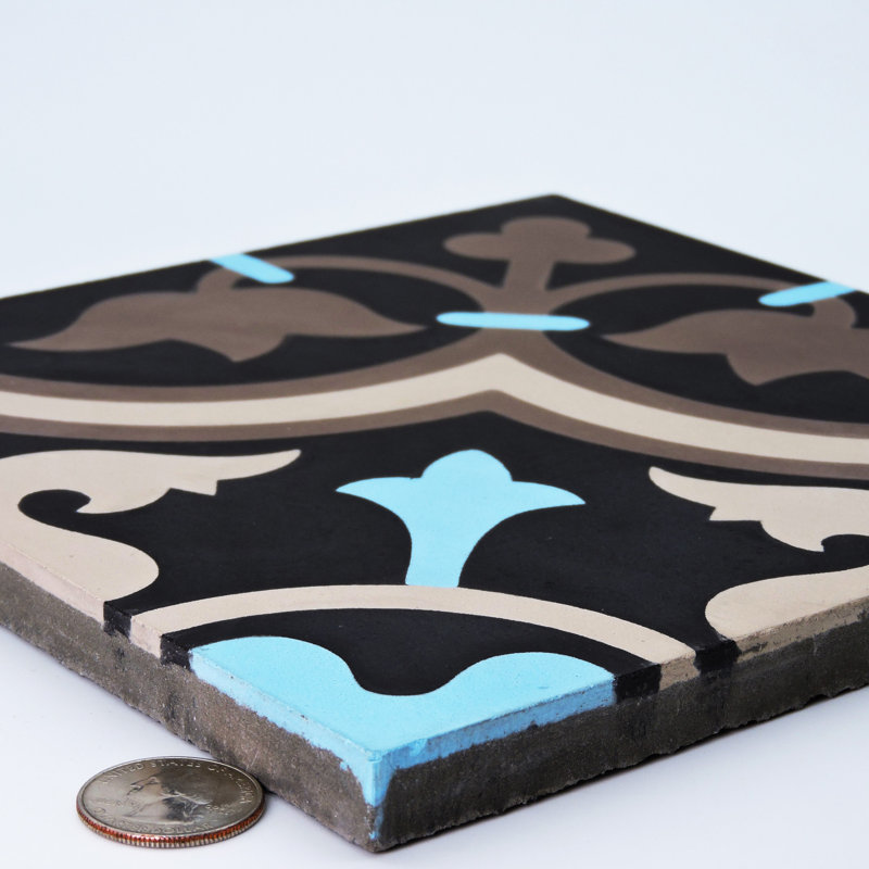 Carreau de ciment à motif pour mur et plancher 8 po x 8 po Casa, Noir / Brun / Bleu