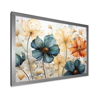 «Teal Orange Petal Mosaics I», art mural abstrait botanique pour le salon