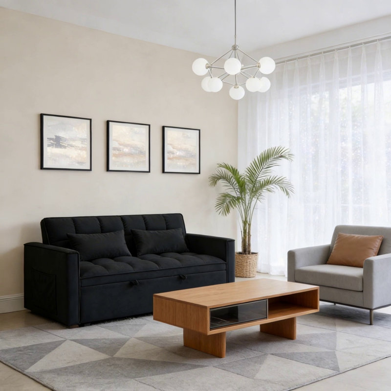 Canapé-lit pliable polyvalent de 54,33 pouces, Noir