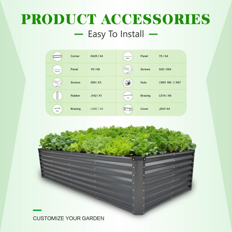  8x4x2ft Galvanized Raised Garden Bed, Planter Boxes Outdoor Large Metal Garden Beds For Planting Vegetables Flowers Herbs Rectangle Dark Gray