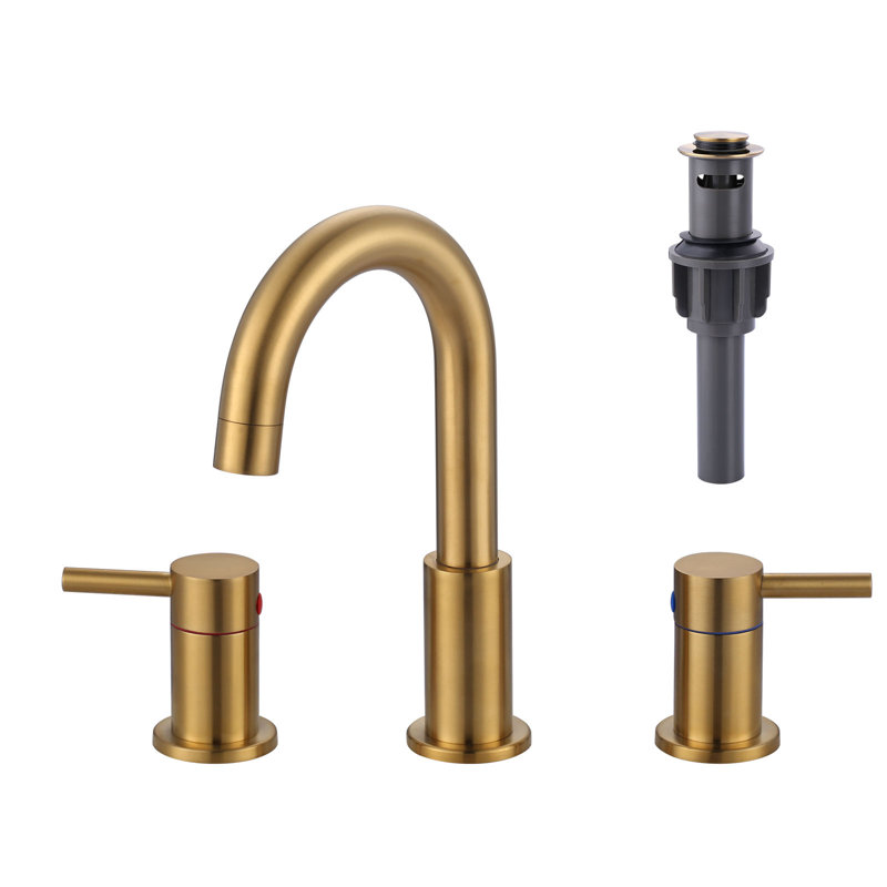 Widespread 2-handle Bathroom Faucet with Drain Assembly, Gold