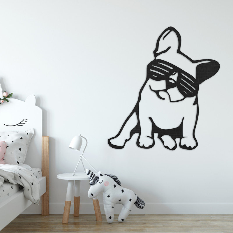 Art mural abstrait d'un chien avec lunettes de soleil - ACM, Noir, H 32 po x l 28,9 po x P 0,25 po