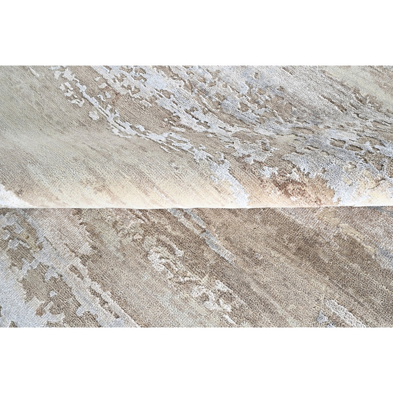 Hand Knotted Area Rug in Beige And Brown, Rectangle 5' x 8'