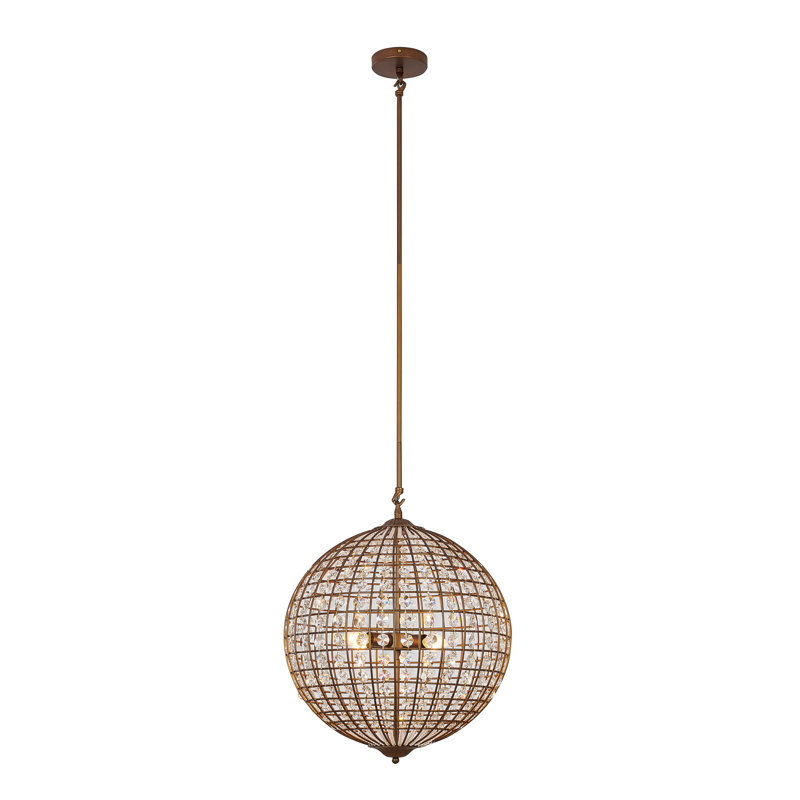 4-Light Bronze Sphere Chandelier With Clear Crystal Beading