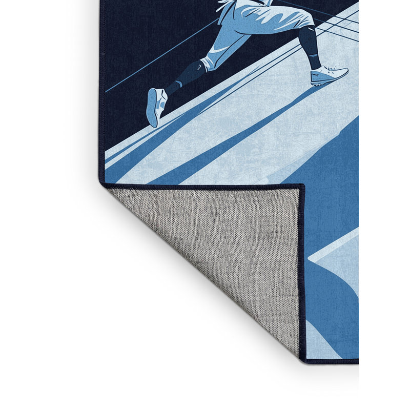 Machine Washable Hubbard Paralympic Fencing Sleek & Chic Modern Rug in Blue – Navy Binding, 2x5