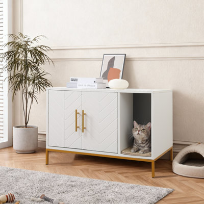 Cat Litter Box Enclosure With Scratching Mat