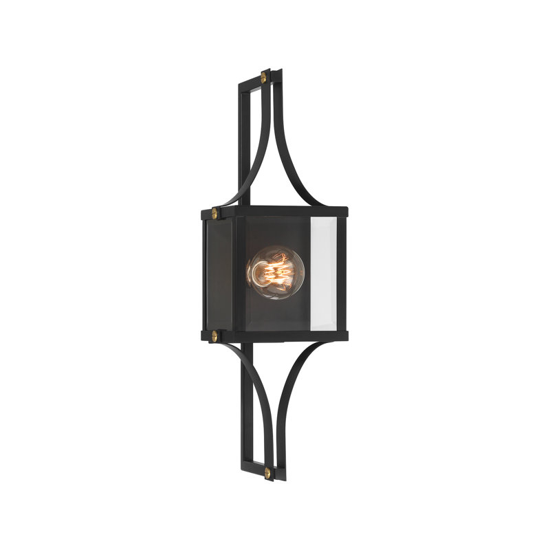 Matte Black and Brass Outdoor Wall Sconce with Glass Shade