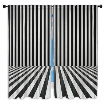 Black White Vertical Stripes Window Curtains Stripes Sheer & Room Darkening - 2 Panels