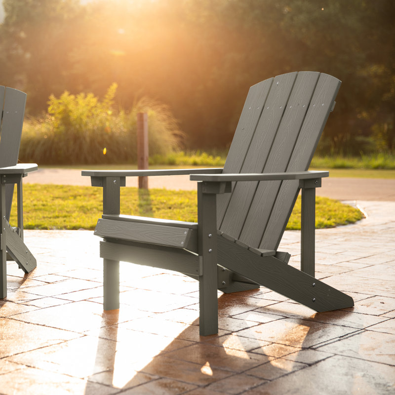 Commercial All-Weather Poly Resin Wood Adirondack Chair, Light Gray