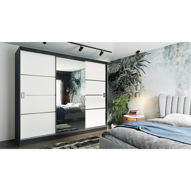 Amalberga 3 Door Solid + Manufactured Wood Wardrobe, Black/White