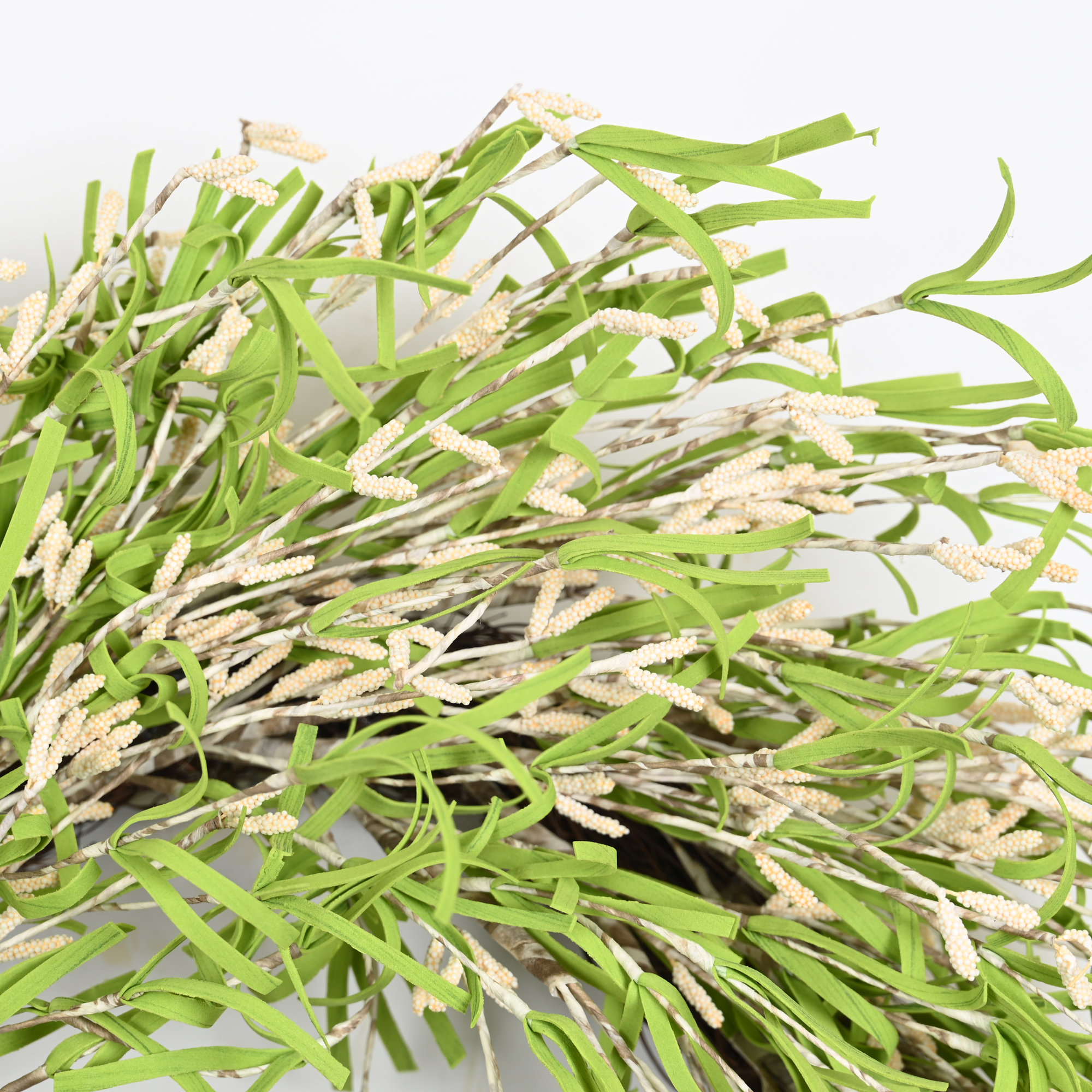 22" Artificial Farmhouse Blossoms Cluster Grass Berry Spring Summer Wreath For Front Door, Cream