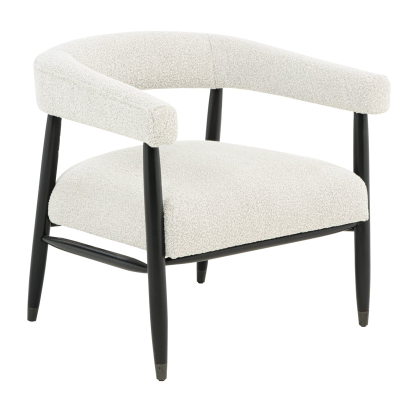 Cowen Arm Chair In Boucle Fabric With Mid-century Space Black Wood Frame, Ivory