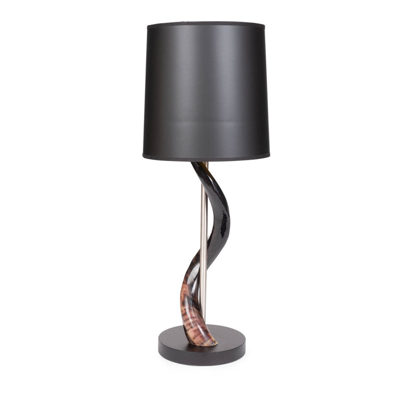 Polished African Inner Horn Table Lamp, Ebony/Satin Nickel