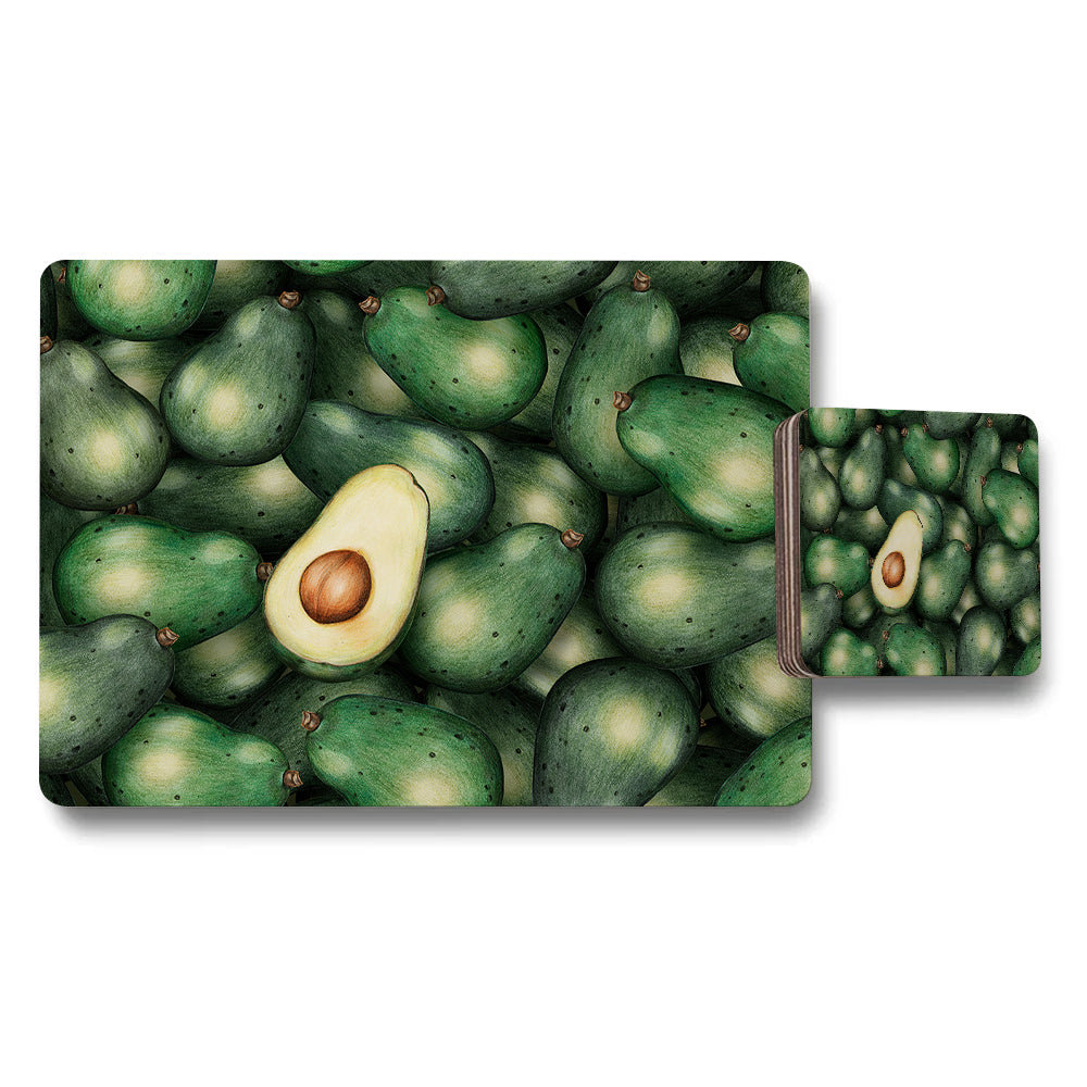 Avocado Pattern Placemats And Coaster Set For Kitchen Table