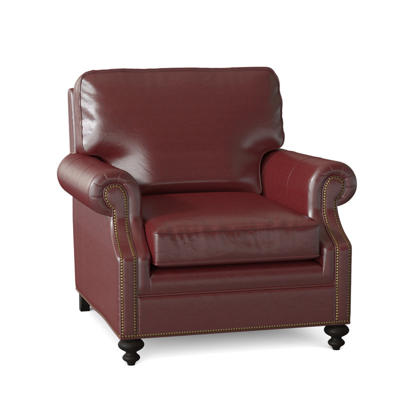 West Haven Club Chair, Aline Fumo Genuine Leather, Cobblestone, French Natural
