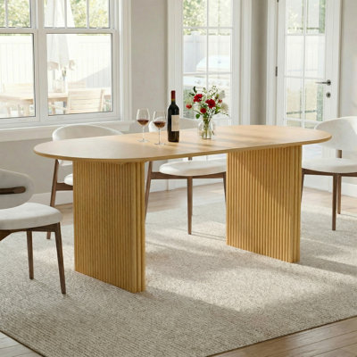 Modern Double Pedestal Oval Wood Dining Table 67" Kitchen Table With Solid Wood Base For Seats 6