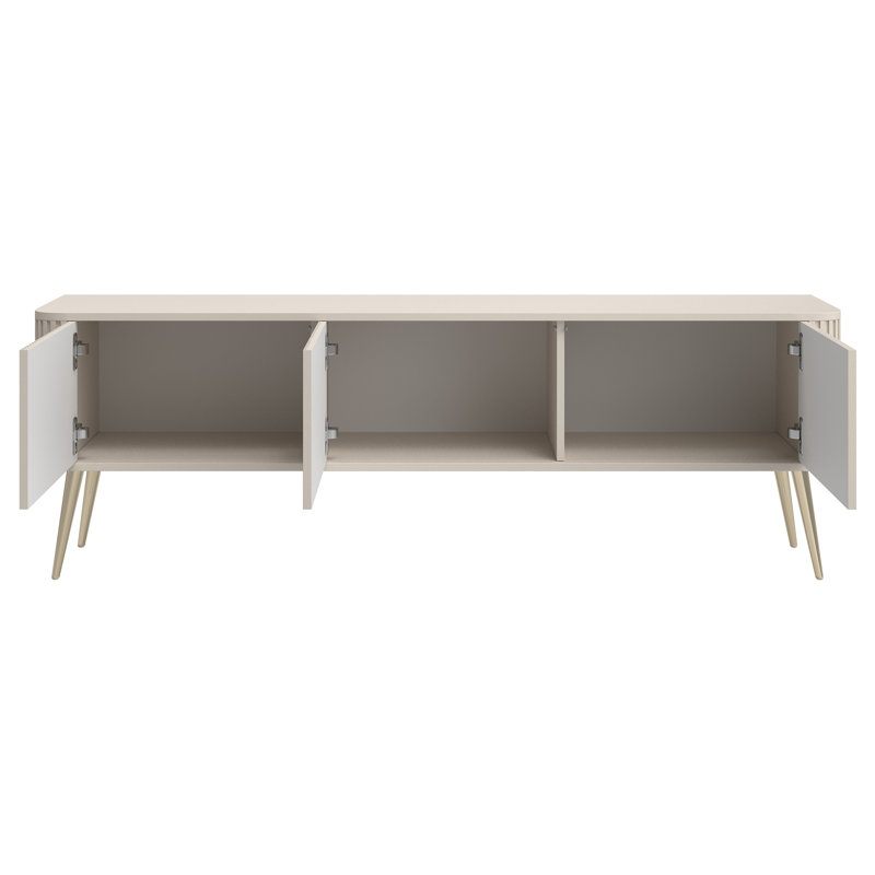 Ovarlo TV Cabinet with Fluted Design, Three-Door with Legs, Beige/Gold