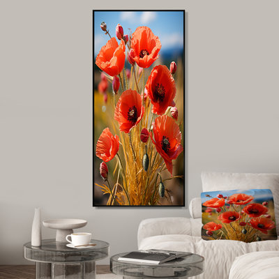 «Red Vibrant Poppy Meadow Cascade» - Art mural coquelicots