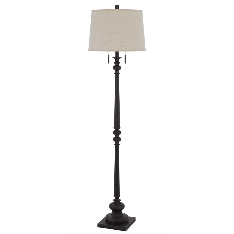 Lampe sur pied 63 "à deux lumières de forme traditionnelle avec abat-jour carré beige