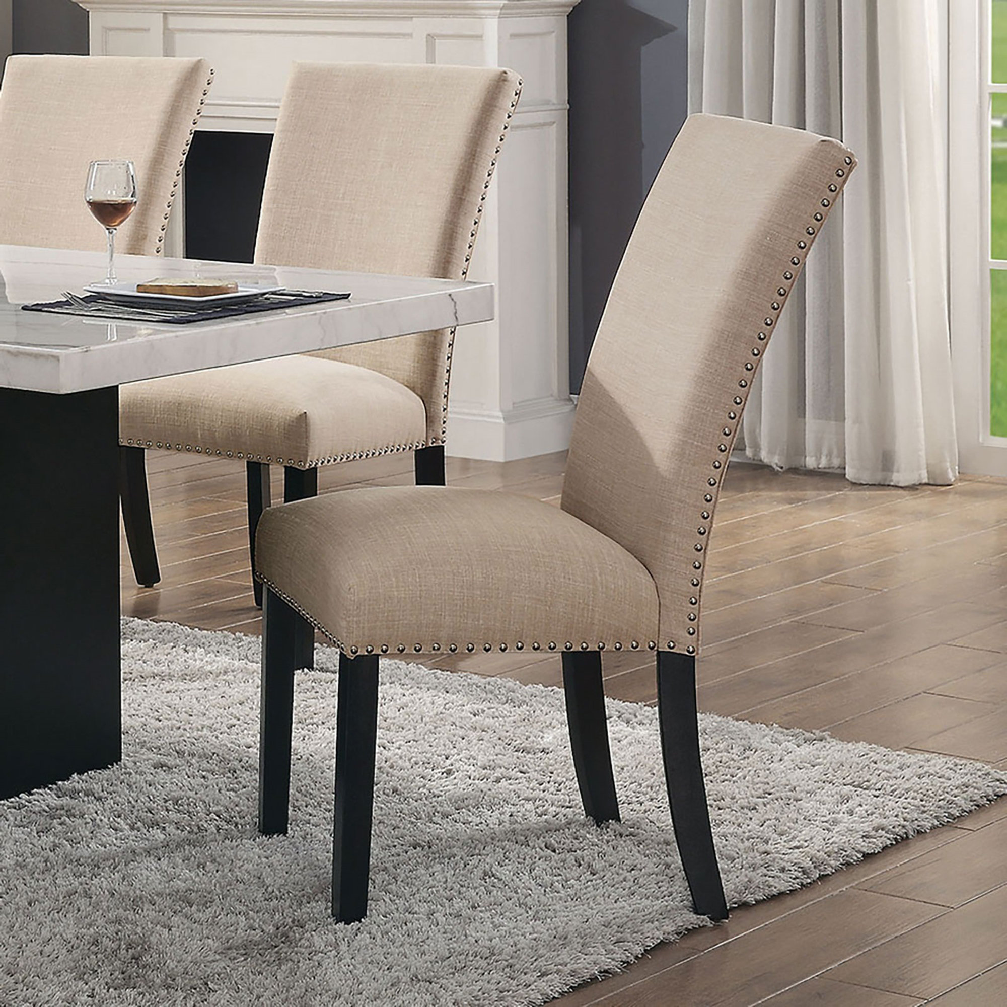 Red Barrel Studio Beige Linen Like Fabric Contemporary 2pc Dining Side