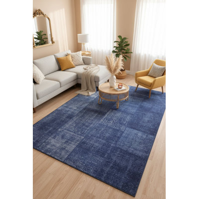 Tapis décoratif tissé à motif patchwork bleu marine