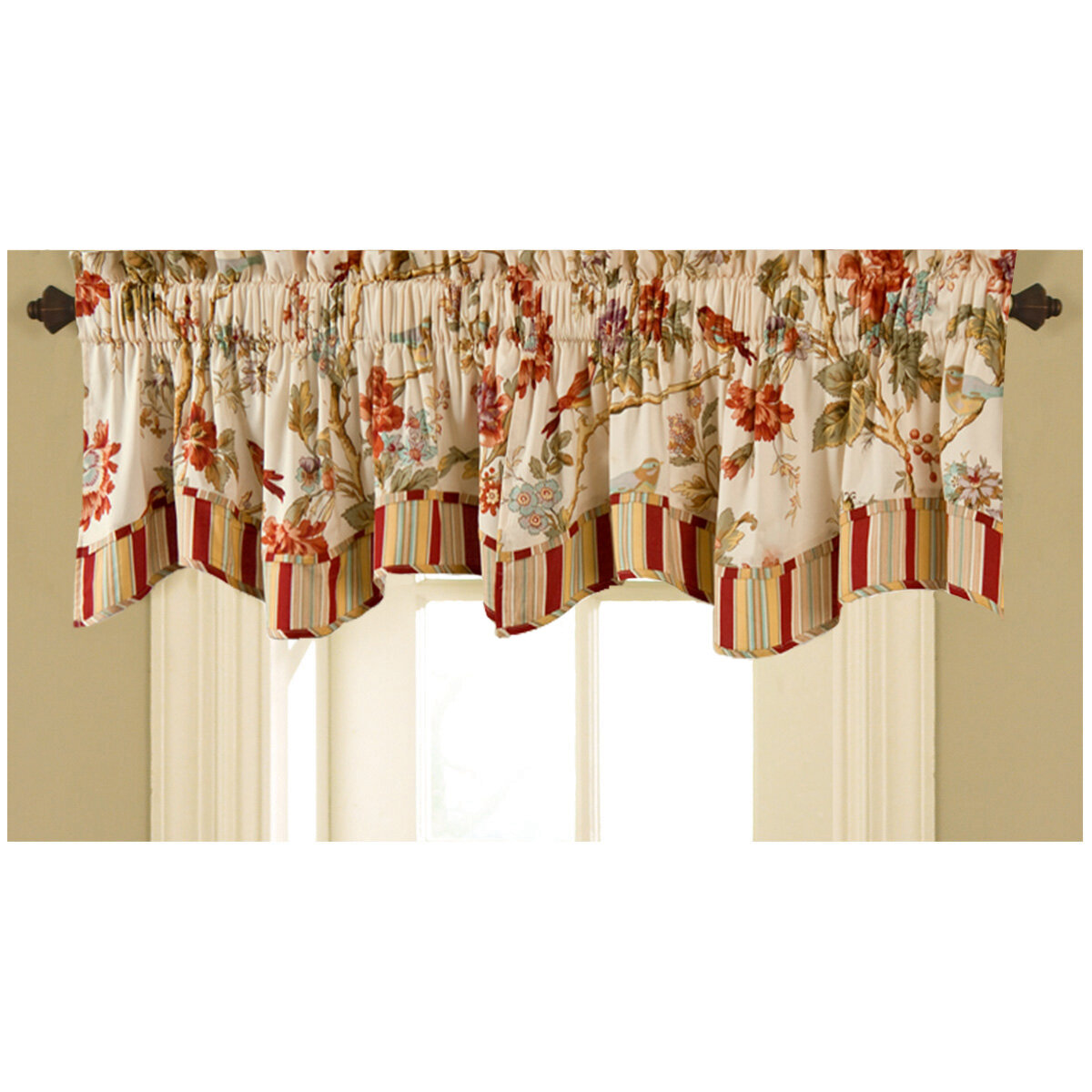 Waverly Charleston Chirp Floral Cotton Scalloped 50'' W Window