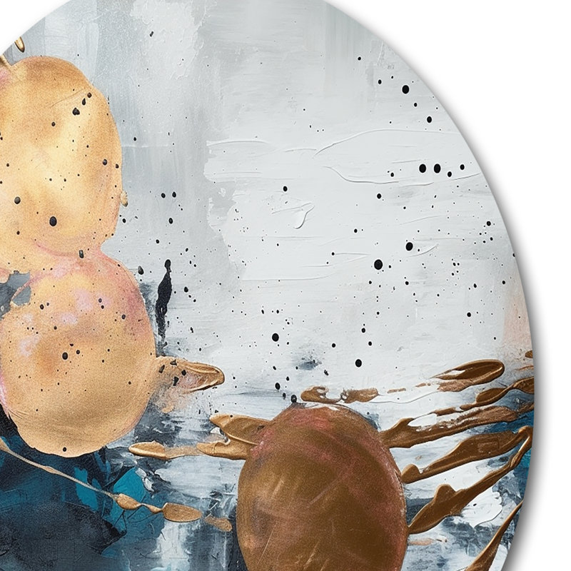 Marbre doré et vert audacieux - art abstrait rond en marbre sur métal, H 16 po x l 16 po x P 1 po
