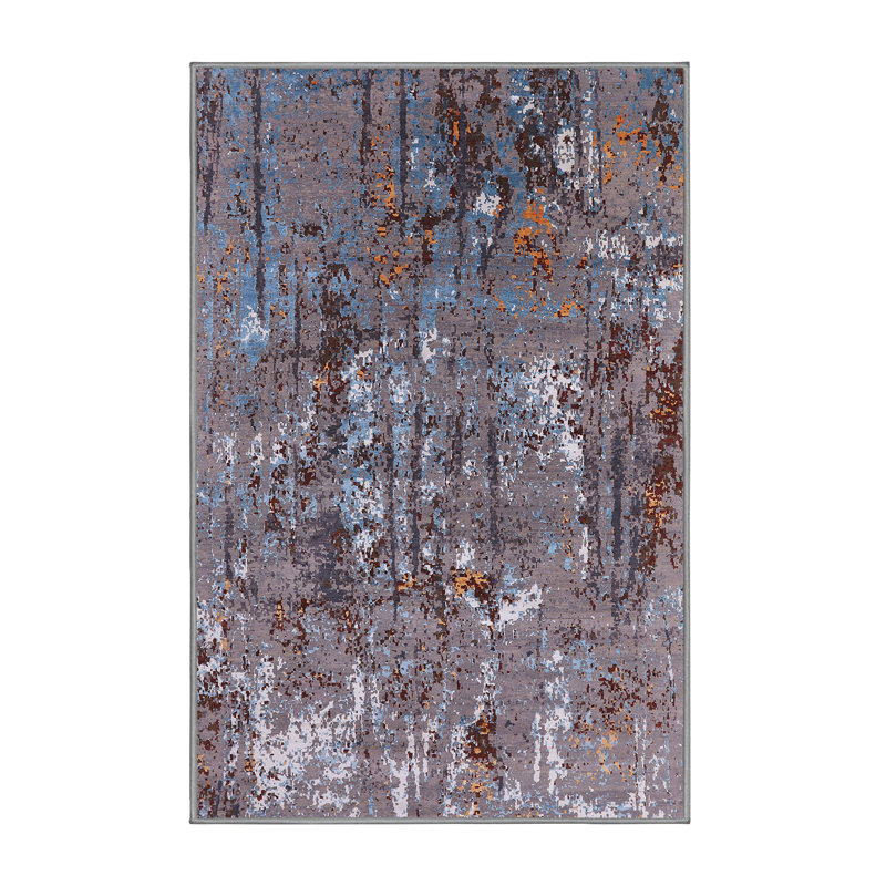 Tapis abstrait bleu / brun, Rectangle 5 pi x 8 pi