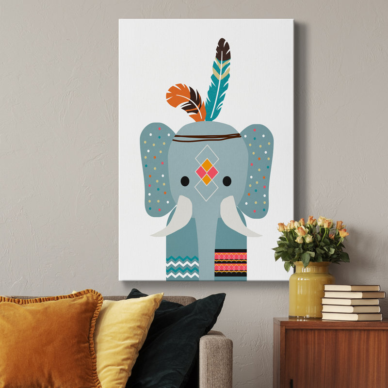 Boho Elephant - Reproduction d'art graphique encadré, H 18 po x l 12 po x P 1 po, Toile tendue, Pas de tapis