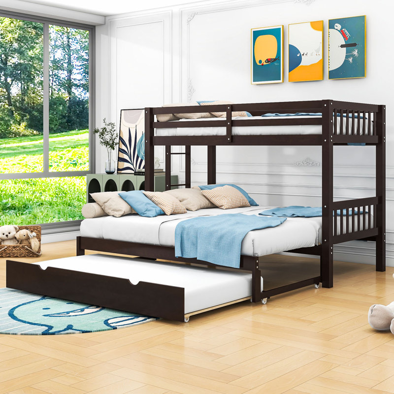 Lit superposé convertible en bois simple au-dessus de simple / très grand avec gigogne simple Dorriel, Espresso