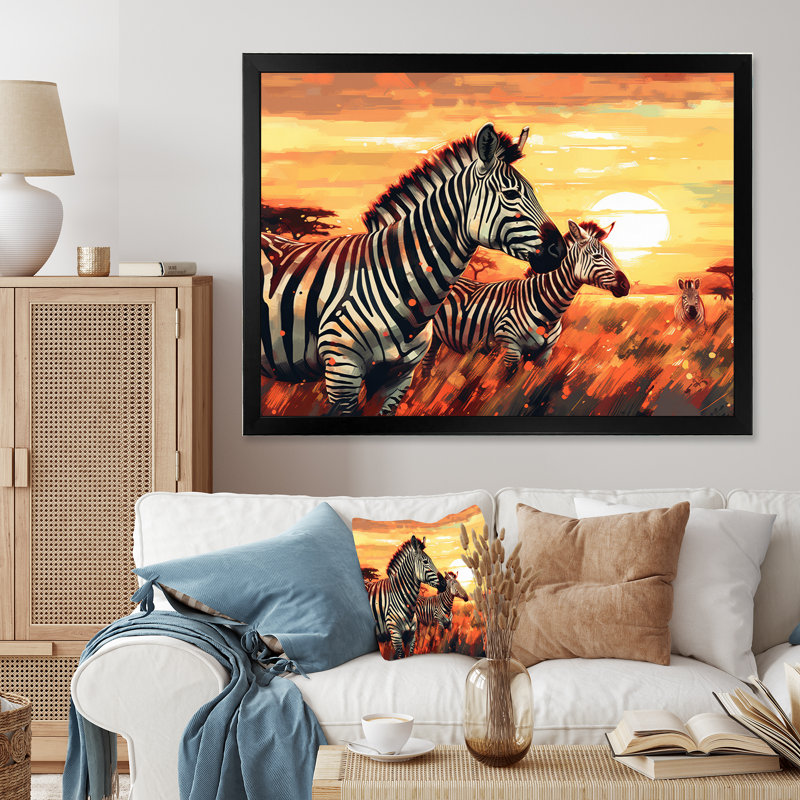 Safari zébré orange orange I - impression, Cadre photo noir, H 12 po x l 20 po x P 1 po