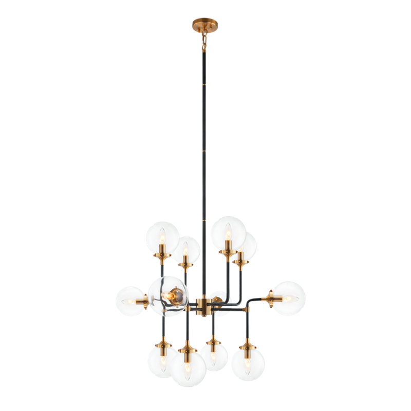 Lustre spoutnik en laiton Valentino, Or antique, Effets brisés, H 27 po x l 61 po x P 61 po