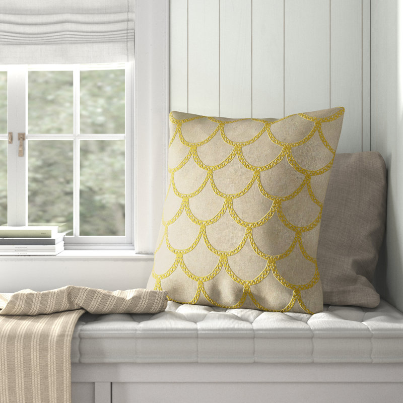 Cedartown Embroidered Linen Pillow Cover, 22" H x 22" W x 1" D, Buttercup