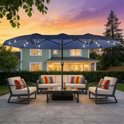 Latitude Run 15Ft Patio Double-Sided Outdoor Shade Umbrella With Misting  System & Sandbags & Pump Included | Wayfair